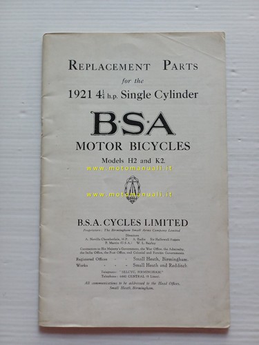 Bsa modelli moto 1921 catalogo - bsa,